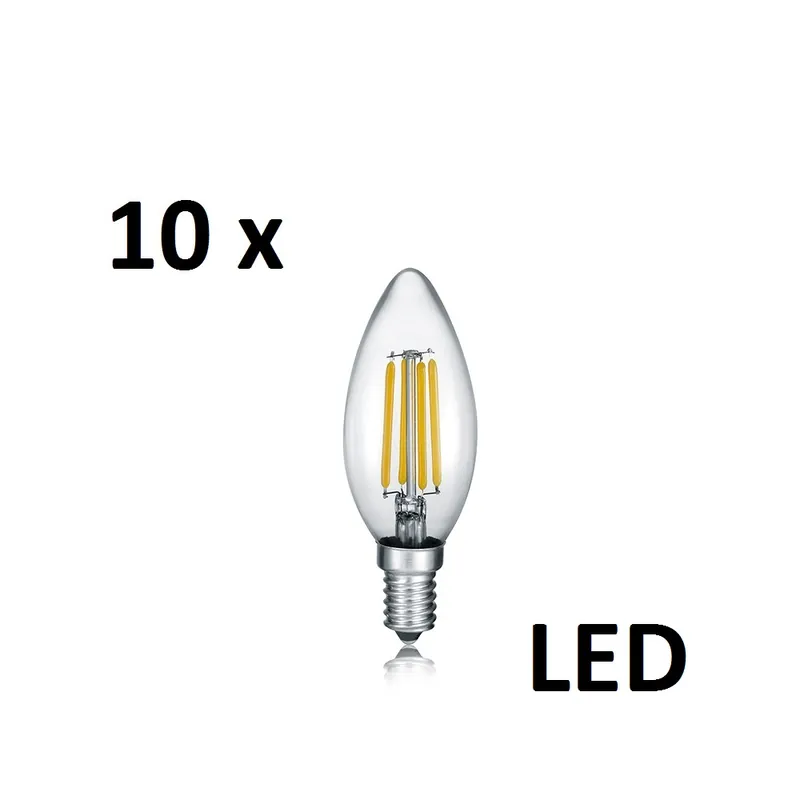Begrenztes Angebot LED Glas Filament Leuchtmittel, E14 Fassung, Kerzenform, 10er SET