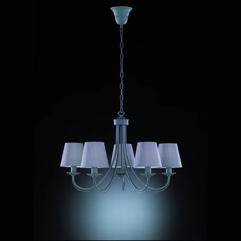 Kronleuchter, 5 Strahler, Stoffschirm, Grau, 66 cm Ø Begrenztes Angebot