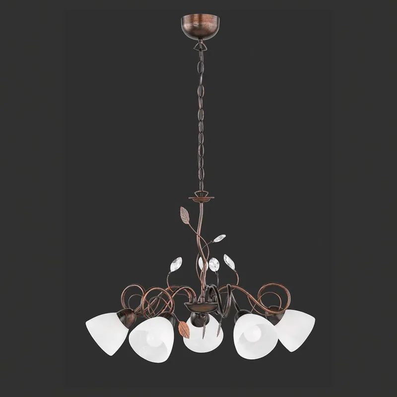 Garantierte Lieferung Kronleuchter, Rostfarbig, 5 Flammen, 70 cm Ø, 150 cm Höhe