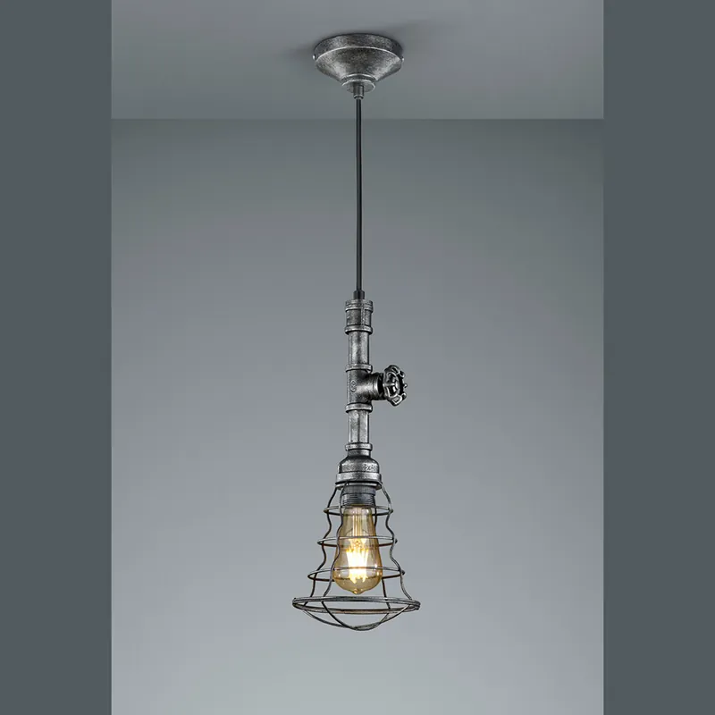 Pendelleuchte, Silber antik, Röhrendesign, Wasserhahn, 150 cm Länge Direktkauf