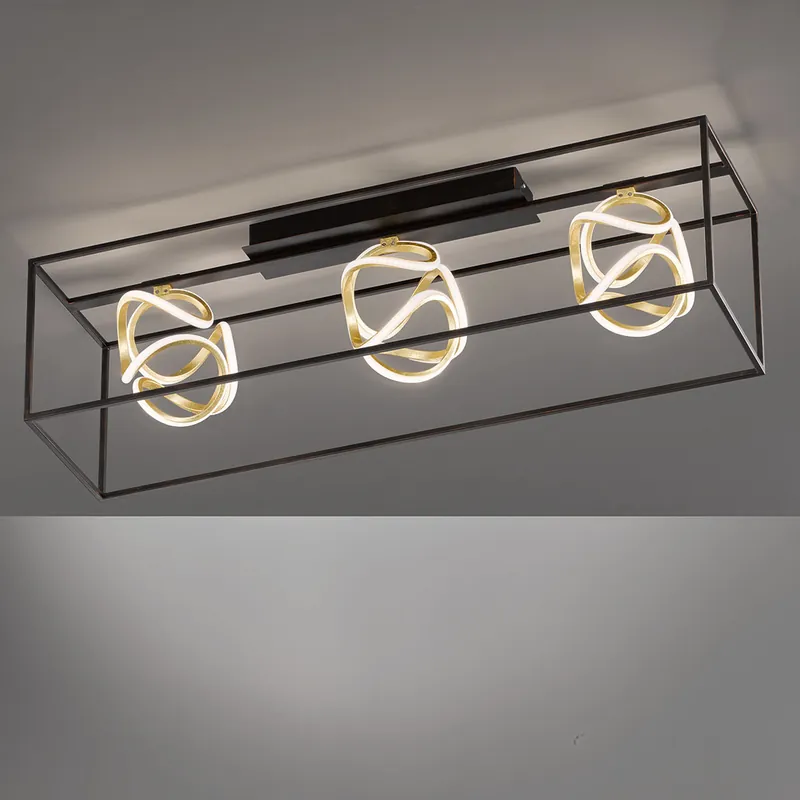 Neue Kollektion LED Deckenleuchte, 3 Goldstrahler, Deko-Gestänge, 108 cm x 26 cm