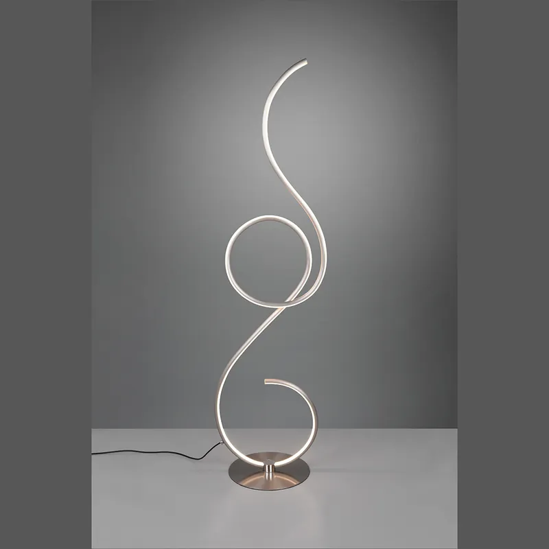 Geprüft LED Stehleuchte, Geschwungen, Dimmer, Fußschalter, 118 cm Höhe
