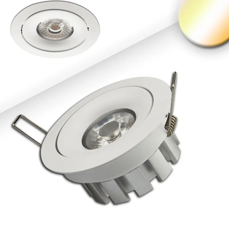 LED Einbaustrahler, Weiß, Dimmbar, Dim-to-warm, Schwenkbar, Aluminium, Rund, IP42, 9 cm Ø Must-Have