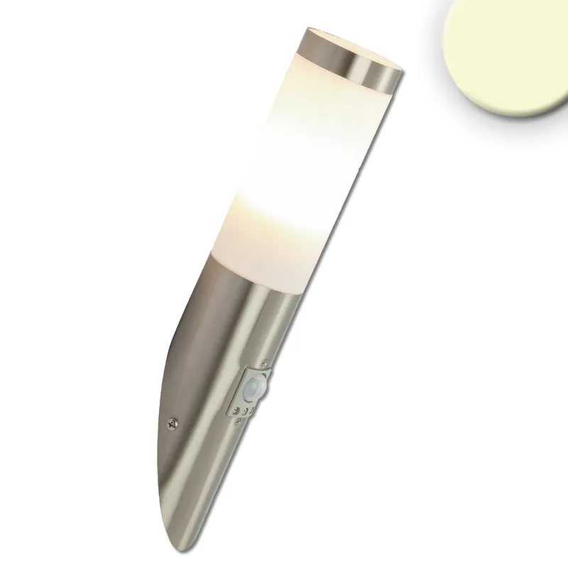 Ausverkauf LED Wandleuchte, Rund, Silber, 8,8 Watt, IP44, 200°, Sensor, 7,6 cm Ø, 3000 Kelvin, 800 Lumen