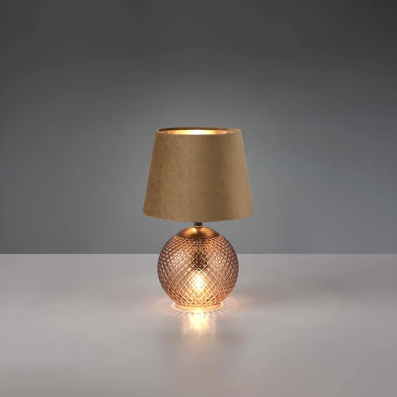 Tischleuchte, Samt, Glas, Amber, Gold, Braun, Muster, 29 cm Höhe Sale