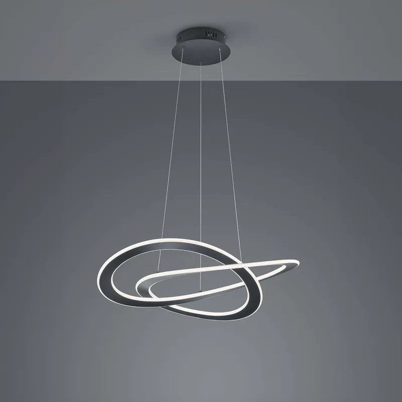 Sichere Zahlung LED Pendelleuchte, Geschwungen, Höhe verstellbar, Switch Dimmer, Anthrazit, 71 cm Ø