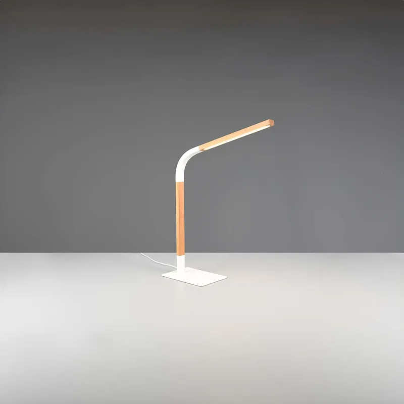 Bestseller LED Tischleuchte, Holz, Braun, Weiß, Flexhals, Switch Dimmer, 73 cm Höhe
