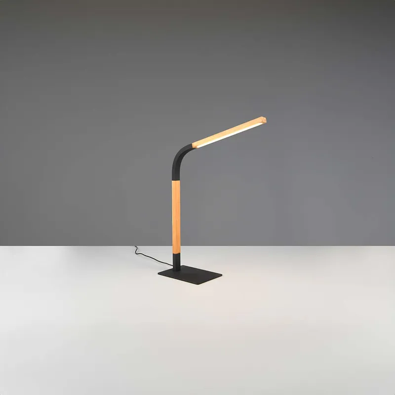 LED Tischleuchte, Holz, Metall, Schwarz, Natur, Touch Dimmer, Flexibel, bis 73 cm Höhe Wochenendangebot