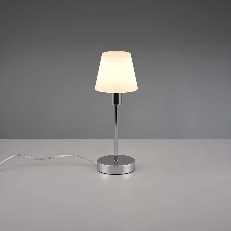 Tischleuchte, Glasschirm, Weiß, Chrom, Touch-Funktion, 32 cm Höhe Preiswert