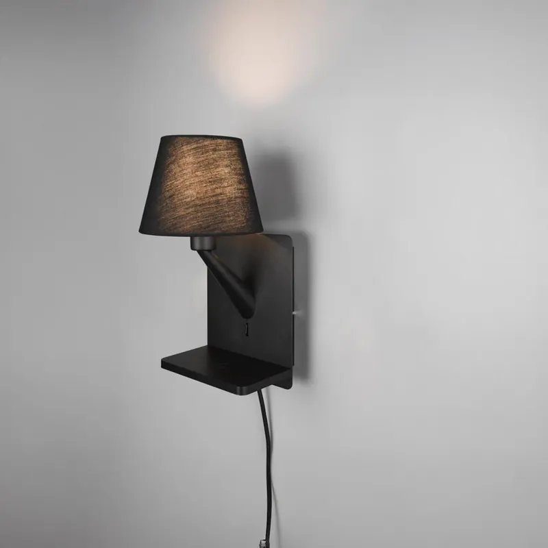 Markenprodukt Wandleuchte, Schwarz, Induktives Laden, USB, USB-C, Schalter, 31 cm Höhe