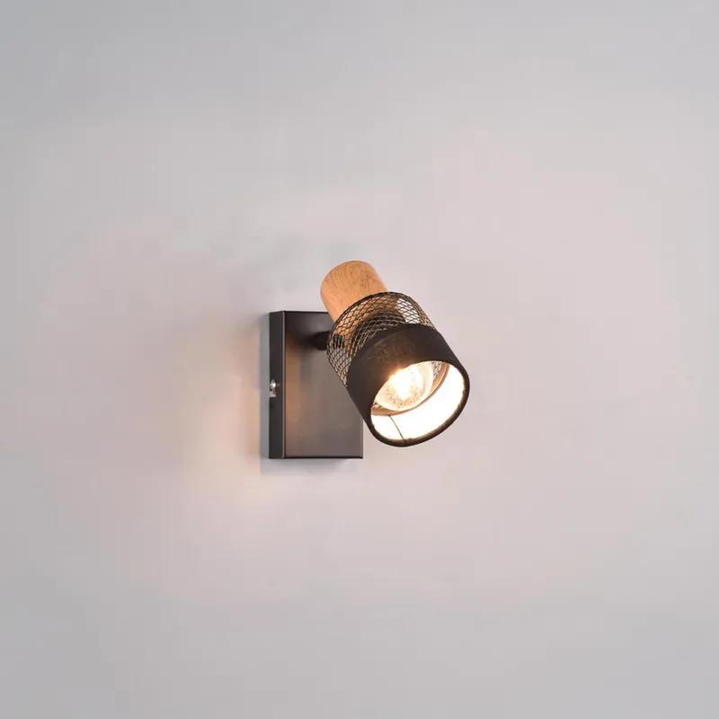 Saisonangebot Wandstrahler, 1 Spot, Metall, Holz, Stoff, Schwarz, Braun, 14 cm Höhe