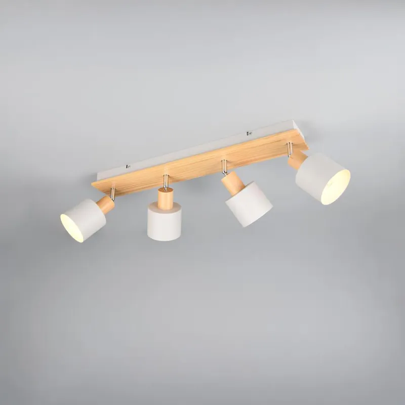Deckenleuchte, 4er Strahler, Metall, Grau, Holz, Braun, 61 cm x 18 cm Finale Aktion