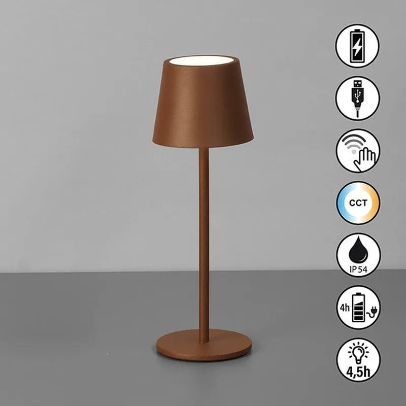 Sonderaktion LED Außen Tischleuchte, Rostfarbig, Farbwechsler, Dimmbar, IP54, 28 cm Höhe