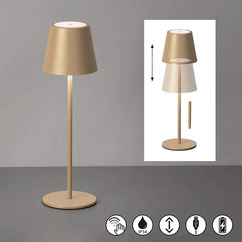 LED Außen Tischleuchte, Metall, Braun, Dimmer, Akku, USB, IP54, 37 cm Höhe Rabatt