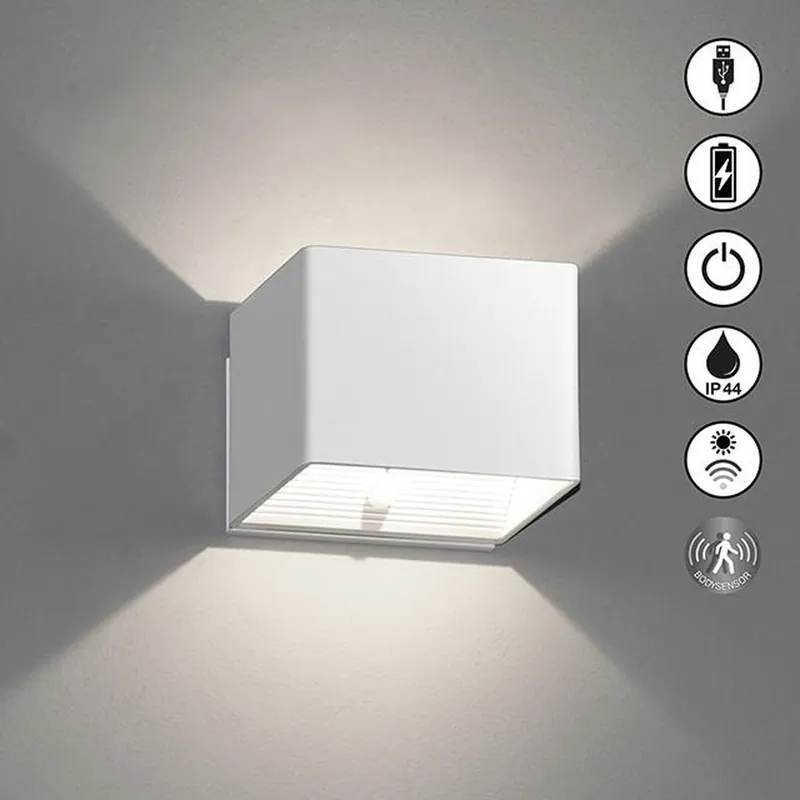 Direkt Vom Hersteller LED Außen Wandleuchte, Akku, Bewegungssensor, IP44, Weiß, 11 cm x 8 cm