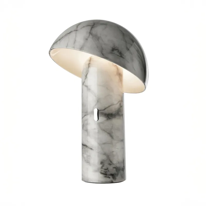 LED Tischleuchte, Rund, Marmor, Akku, Pilz, 25 cm Höhe Heißes Angebot