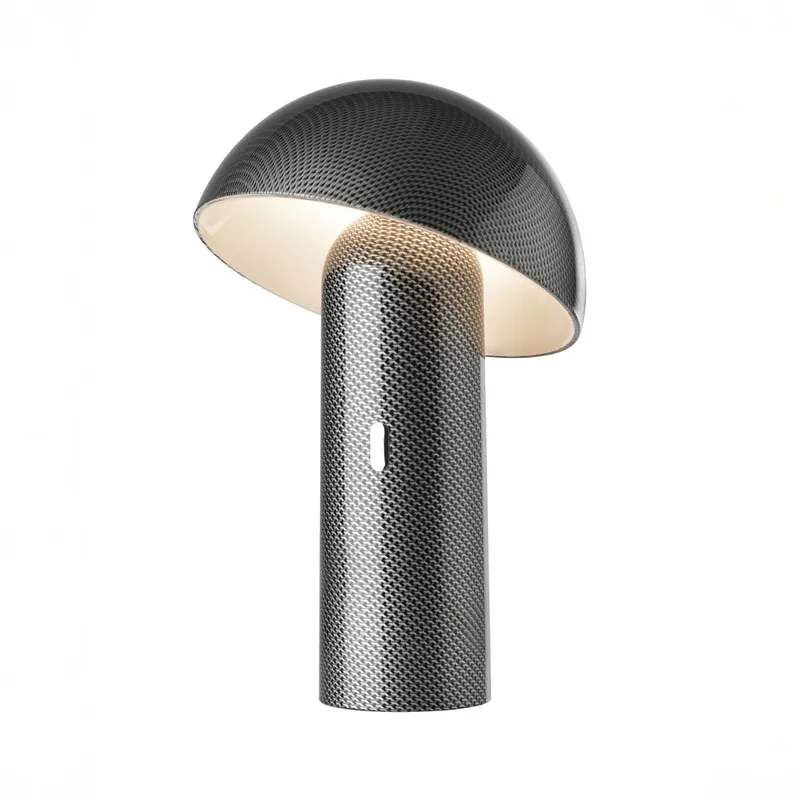 LED Tischleuchte, Rund, Carbon, Akku, Pilz, 25 cm Höhe Markenprodukt