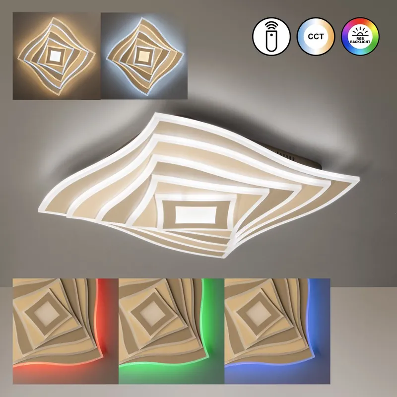 LED Deckenleuchte, Dimmer, CCT, RGBW, Fernbedienung, 50 cm x 50 cm Rabatt