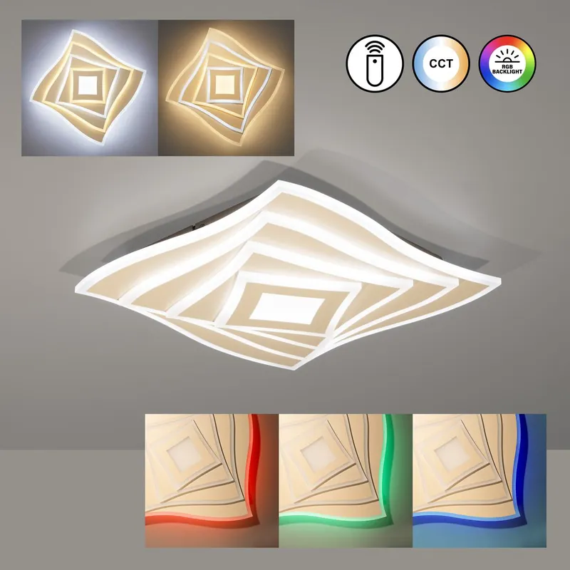 LED Deckenleuchte, Dimmbar, CCT, RGBW, Fernbedienung, 40 cm x 40 cm Neu Im Sortiment