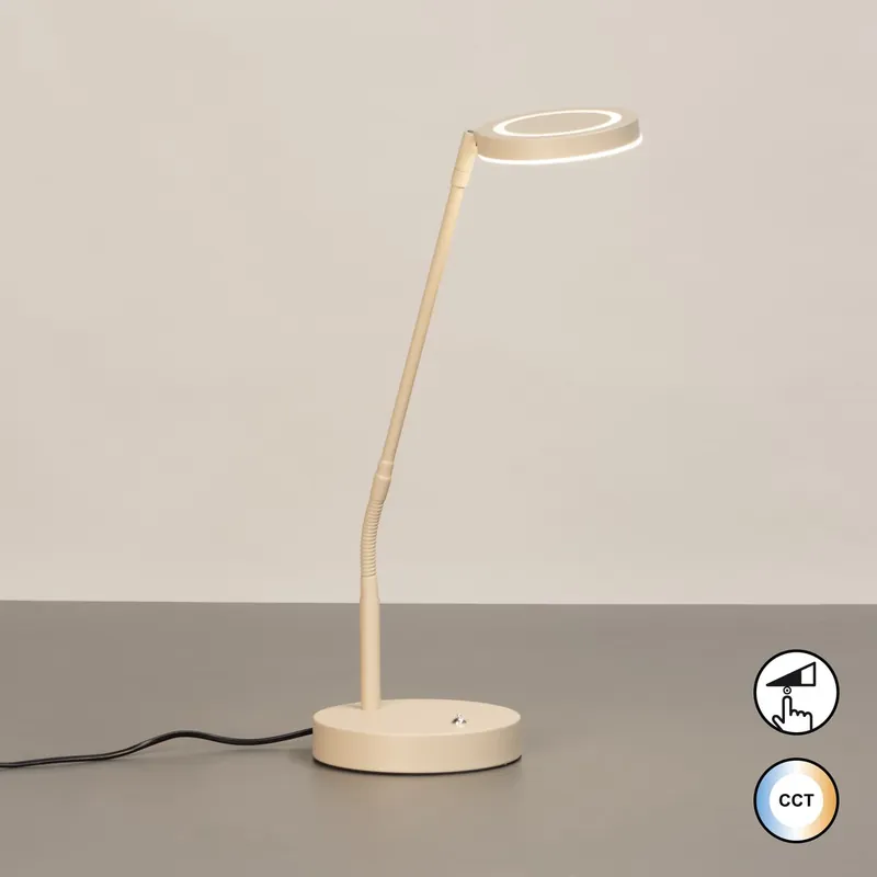 LED Tischleuchte, Sandfarbe, Metall, CCT, Tastdimmer, 48 cm Höhe Echt