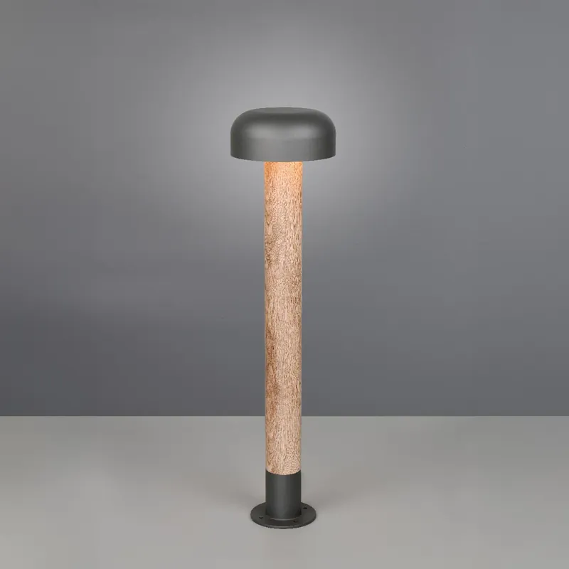 Außen Stehleuchte, Pfosten, Aludruckguss, Anthrazit, Holzoptik, IP54, 85 cm Höhe Markenware