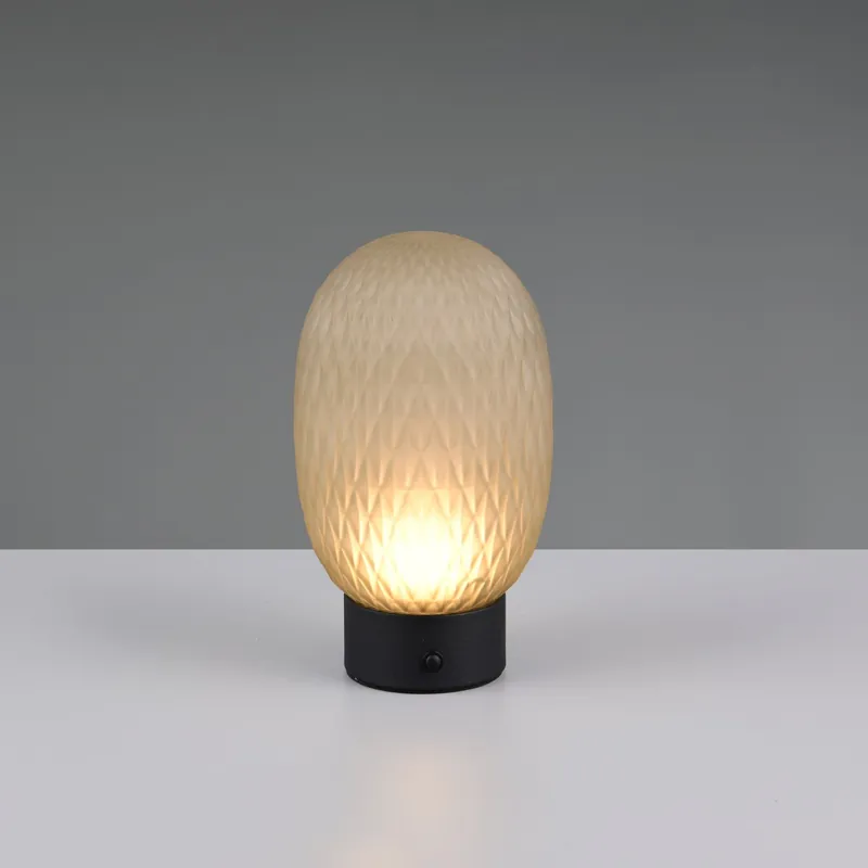 LED Tischleuchte, Glas, Grün, Schwarz, Akku, USB, Touch Dimmer, 21 cm Höhe Schnäppchen