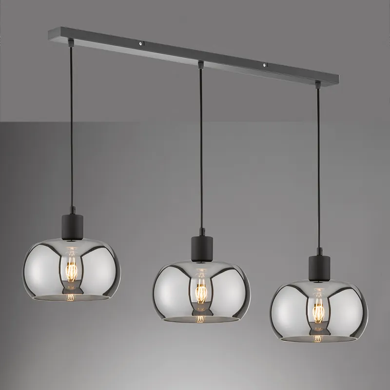 Pendelleuchte, 3 Strahler, Rechteckig, Rund, Glas, Metall, Rauchfarbig, 110 cm x 22 cm Direktkauf