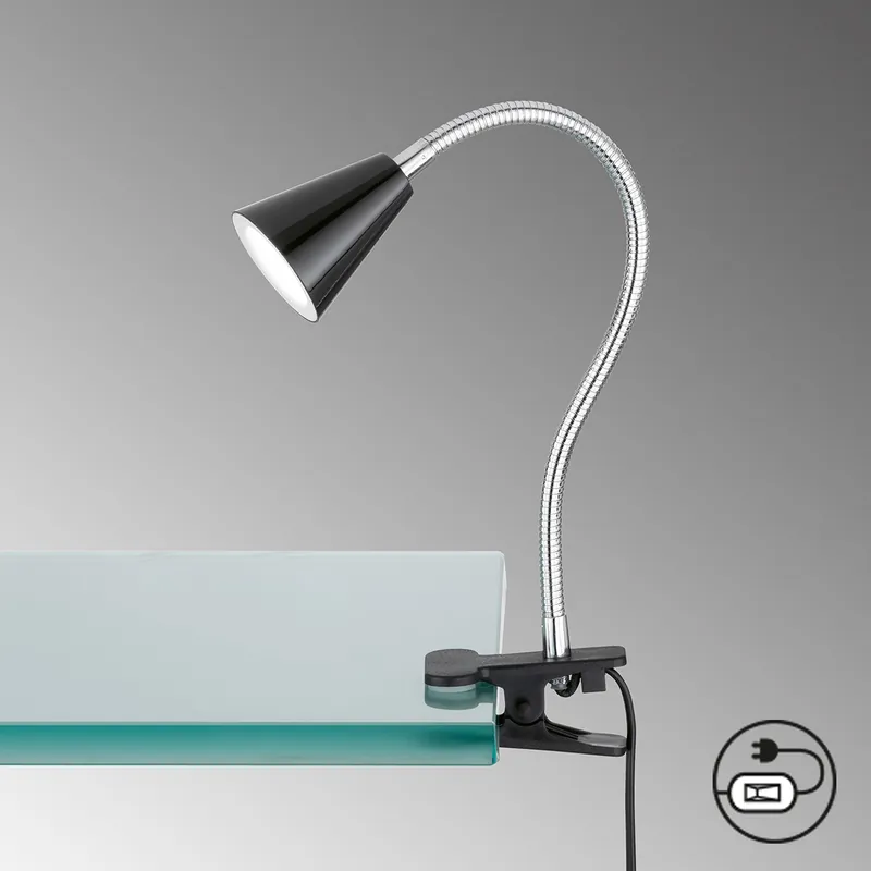 Must-Have LED Klemmleuchte, Flexhals, Schwarz, Chrom, 450 Lm, 45 cm Höhe