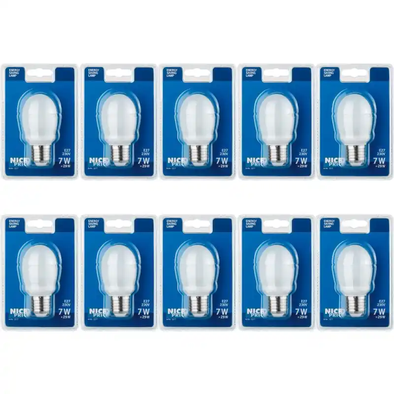 10 x ESL Energiesparlampe Tropfen 7W E27 warmweiß 2700K Günstig