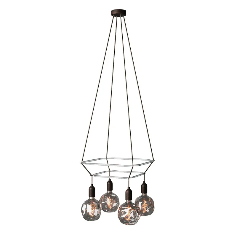 Preisknaller Deckenleuchter 2 Cage mit 4 Globo Bumped Abhängungen - Wengé-Effekt